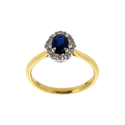 18ct Gold Oval Sapphire & Diamond Set Cluster Ring