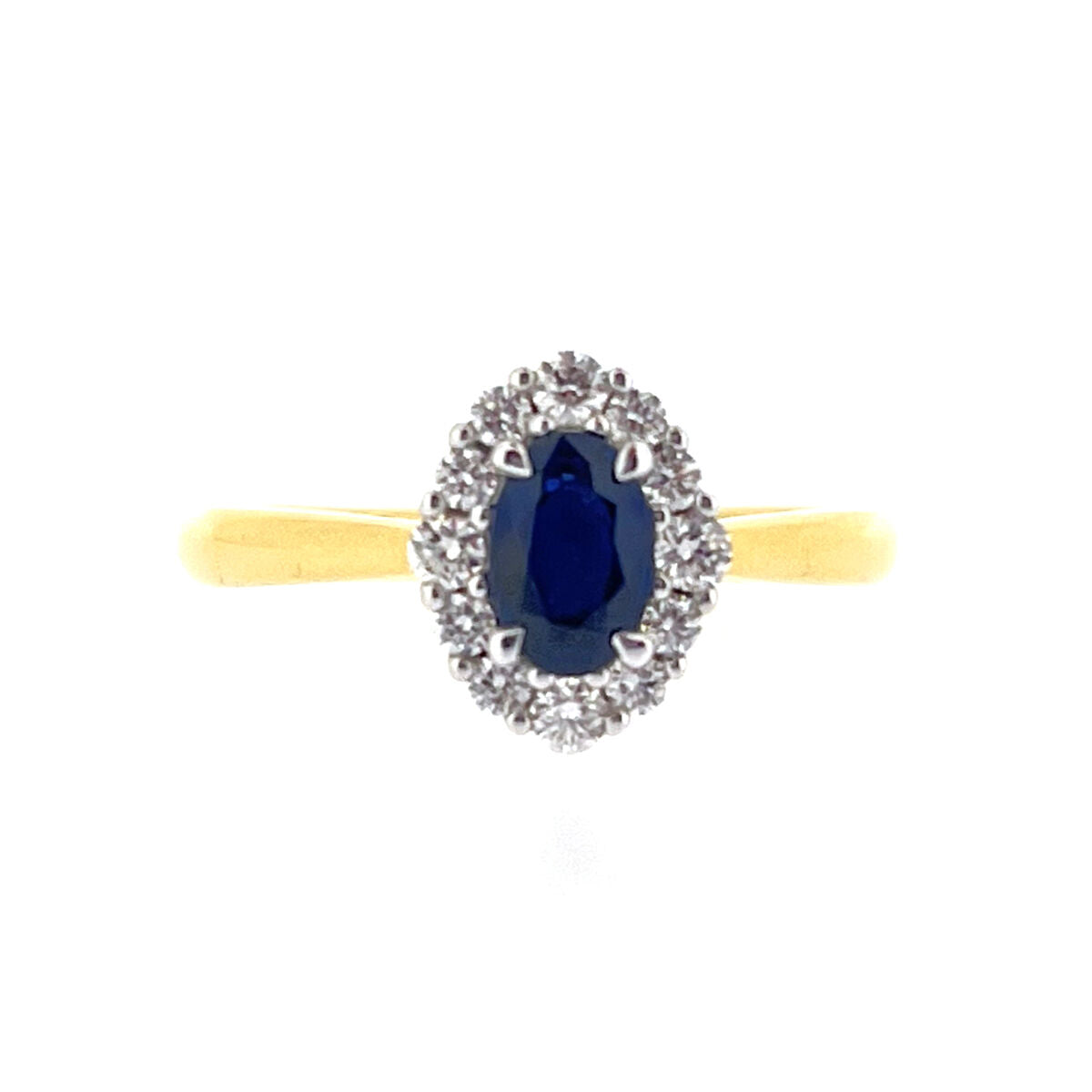 18ct Gold Oval Sapphire & Diamond Set Cluster Ring