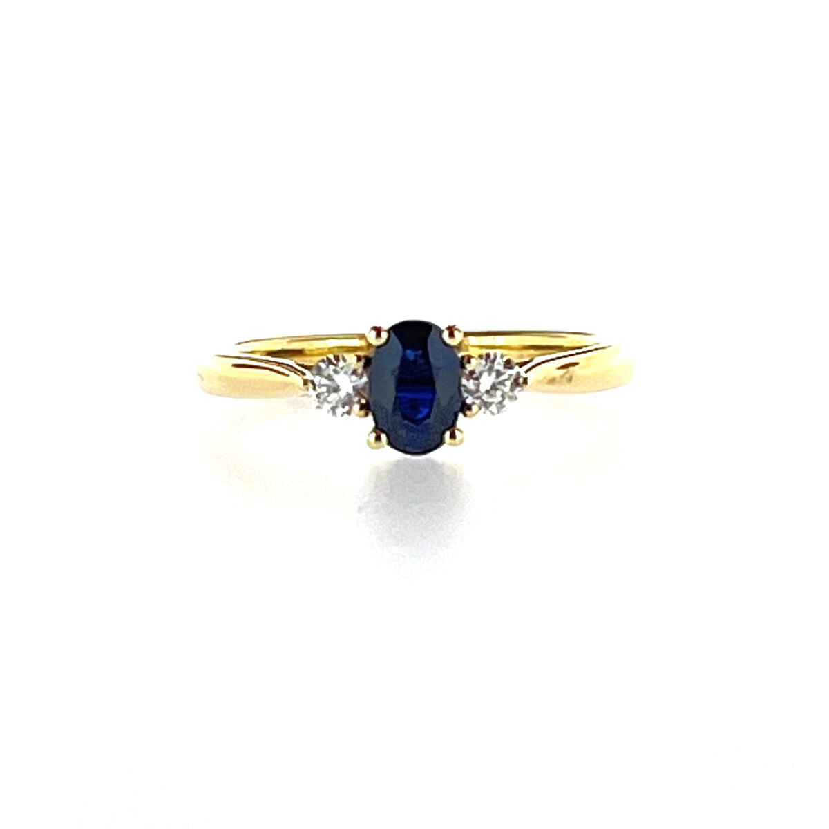 18ct Gold Oval Sapphire & Diamond Set Three Stone Trilogy Ring