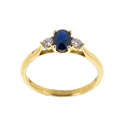 18ct Gold Oval Sapphire & Diamond Set Three Stone Trilogy Ring