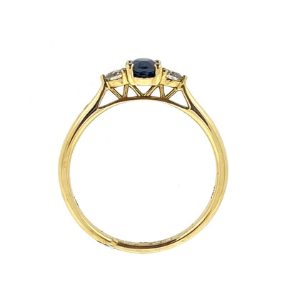 18ct Gold Oval Sapphire & Diamond Set Three Stone Trilogy Ring