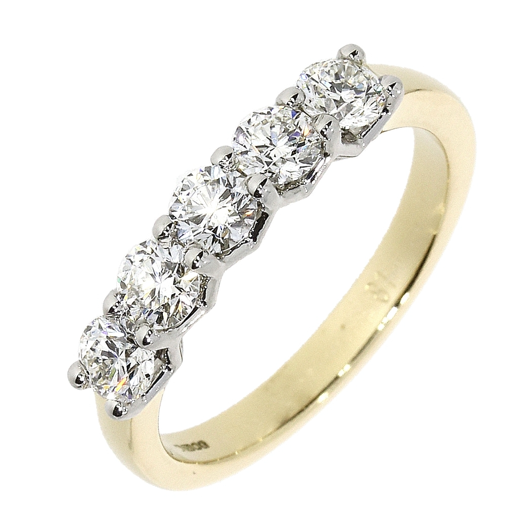 18ct Gold & Platinum Claw Set Diamond 0.77ct Five Stone Half Eternity Ring