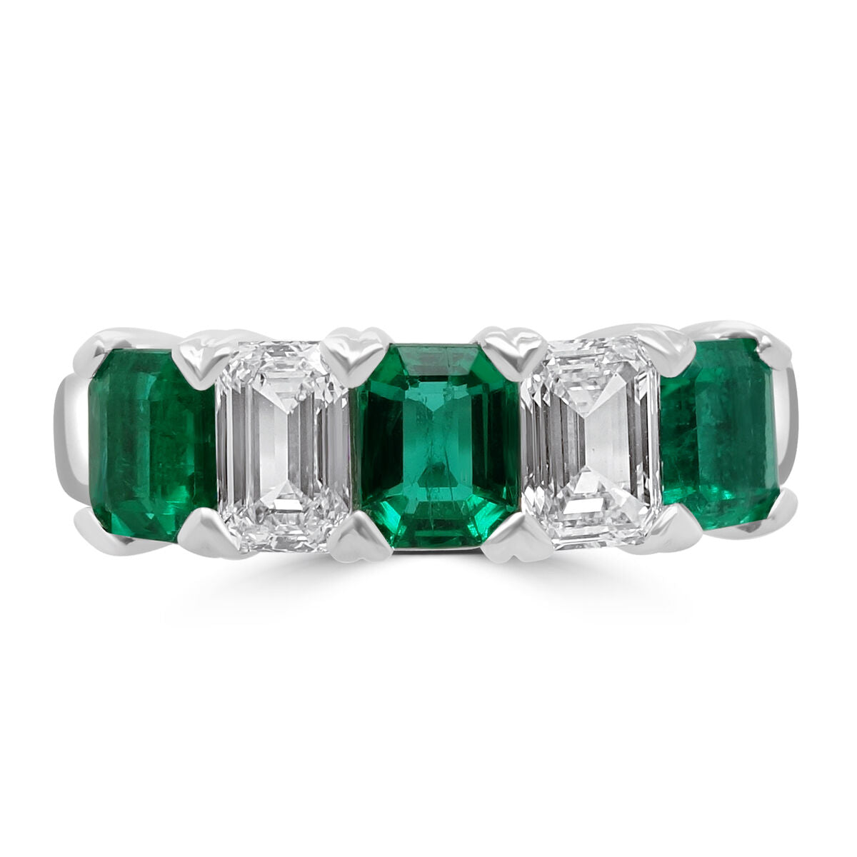 18ct Gold & Platinum Emerald & Diamond Set Five Stone Dress Ring