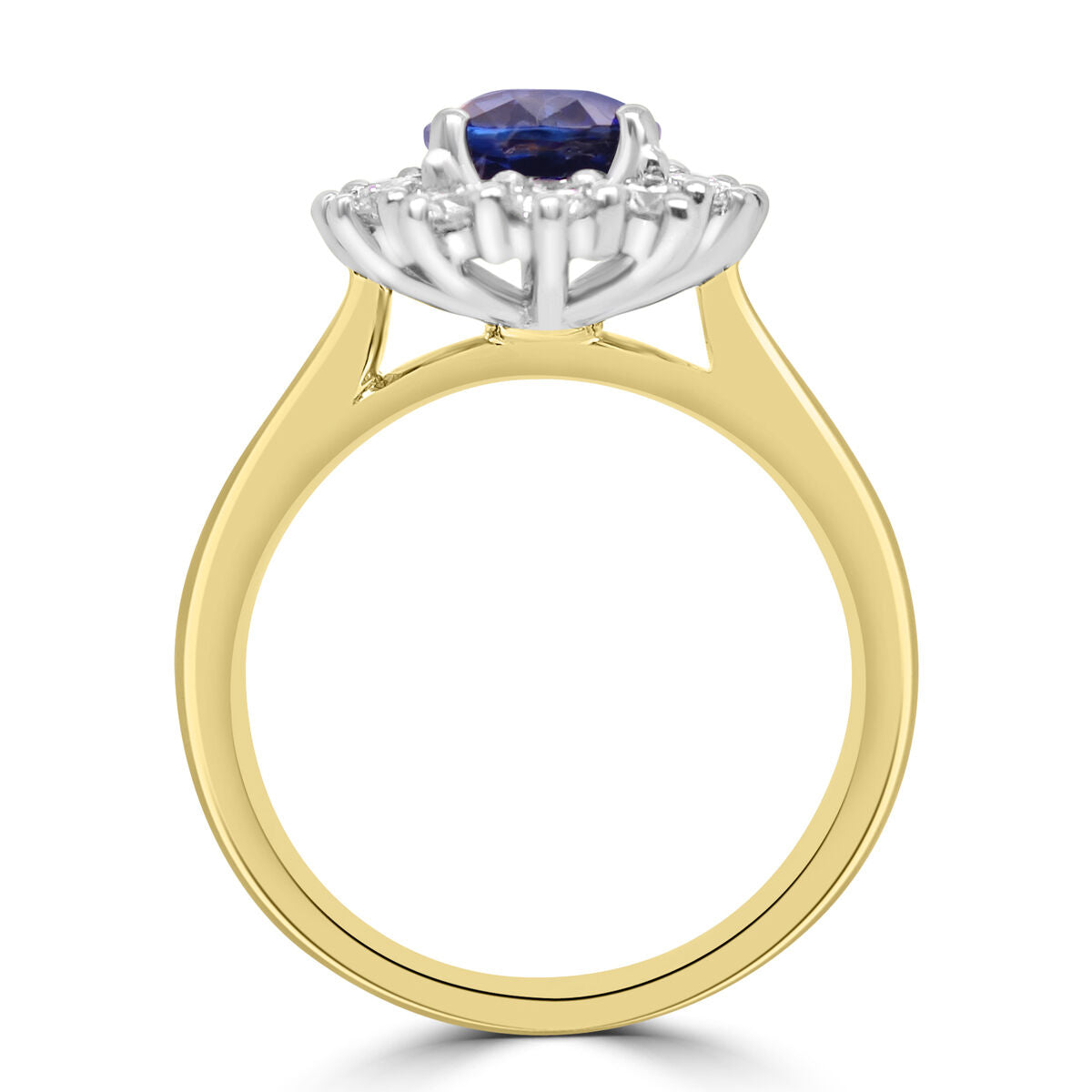 18ct Gold & Platinum Oval Sapphire & Diamond Set Cluster Ring