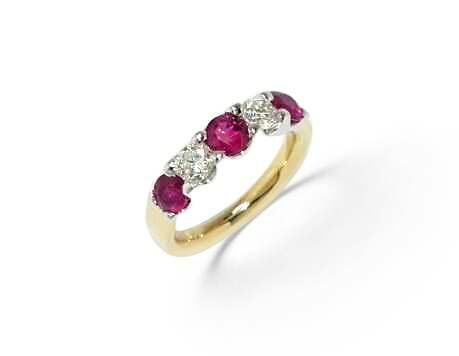 18ct Gold Ruby & Diamond Set Five Stone Half-Eternity Dress Ring