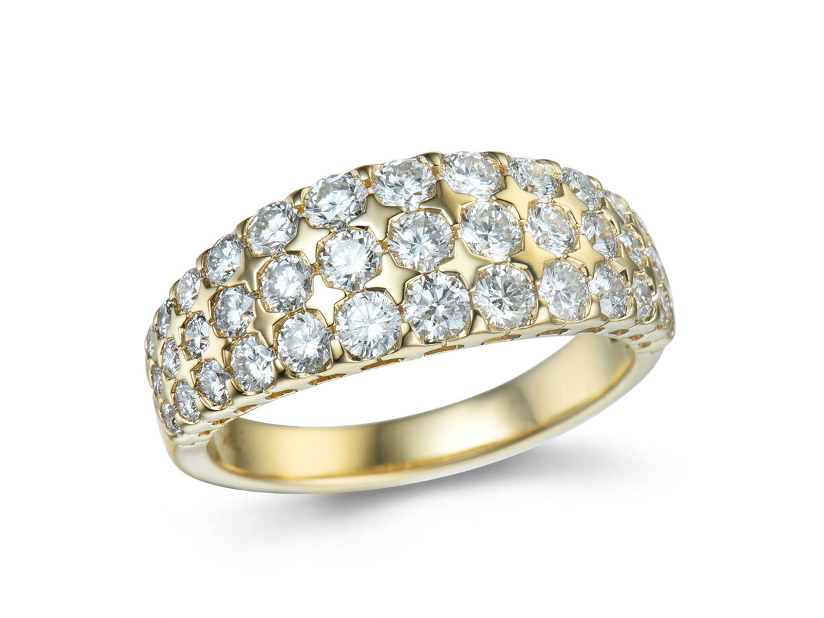 18ct Gold Three Row Diamond Set Half Eternity Dress Ring