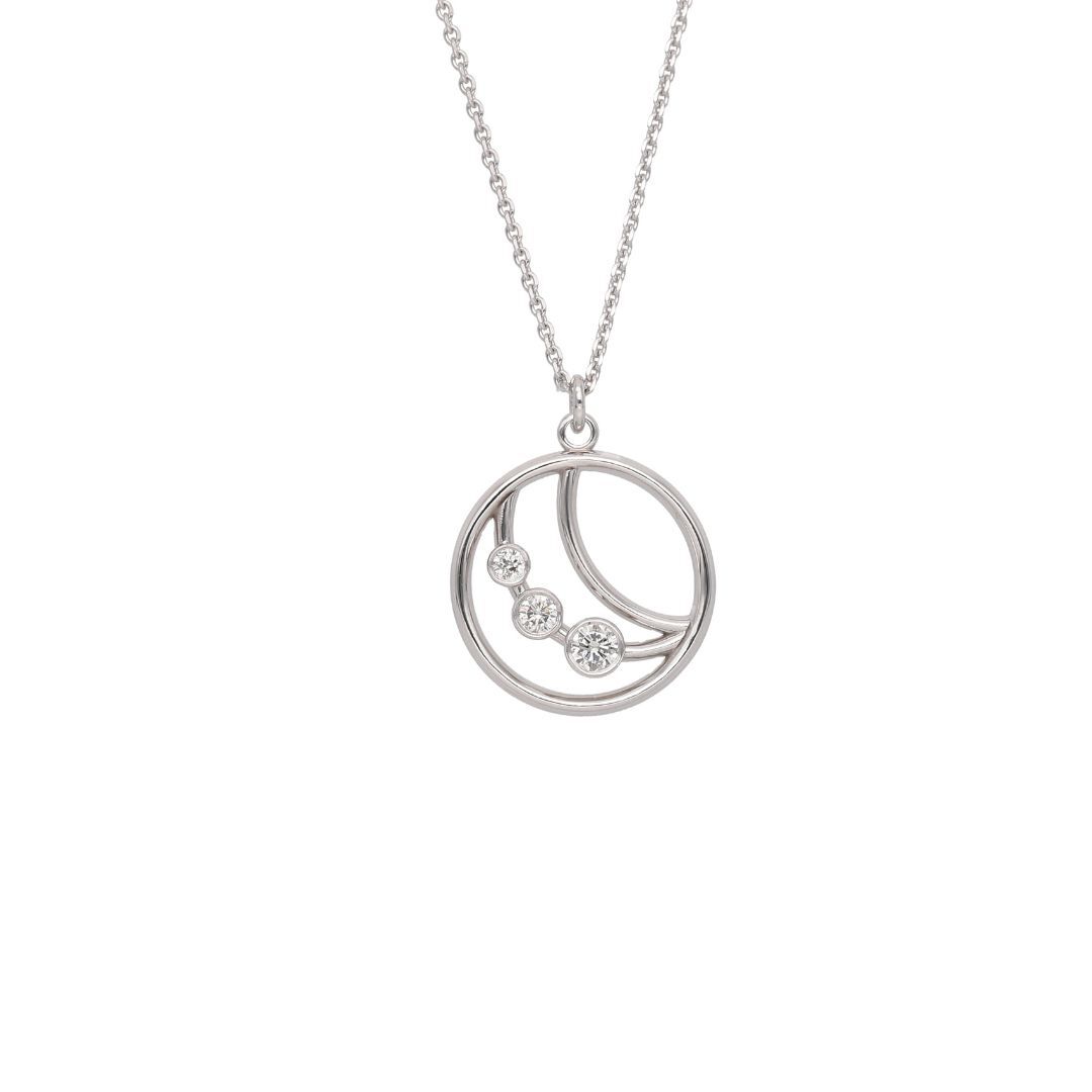 18ct White Gold Eclipse Diamond Set Openwork Circle Pendant Necklace