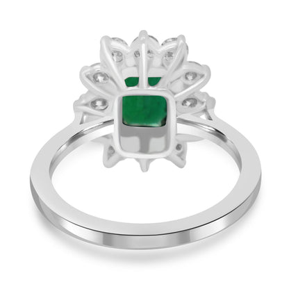 18ct White Gold Emerald & Diamond Set Cluster Ring