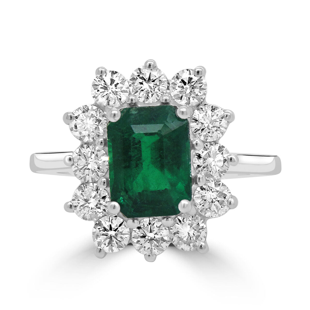 18ct White Gold Emerald & Diamond Set Cluster Ring
