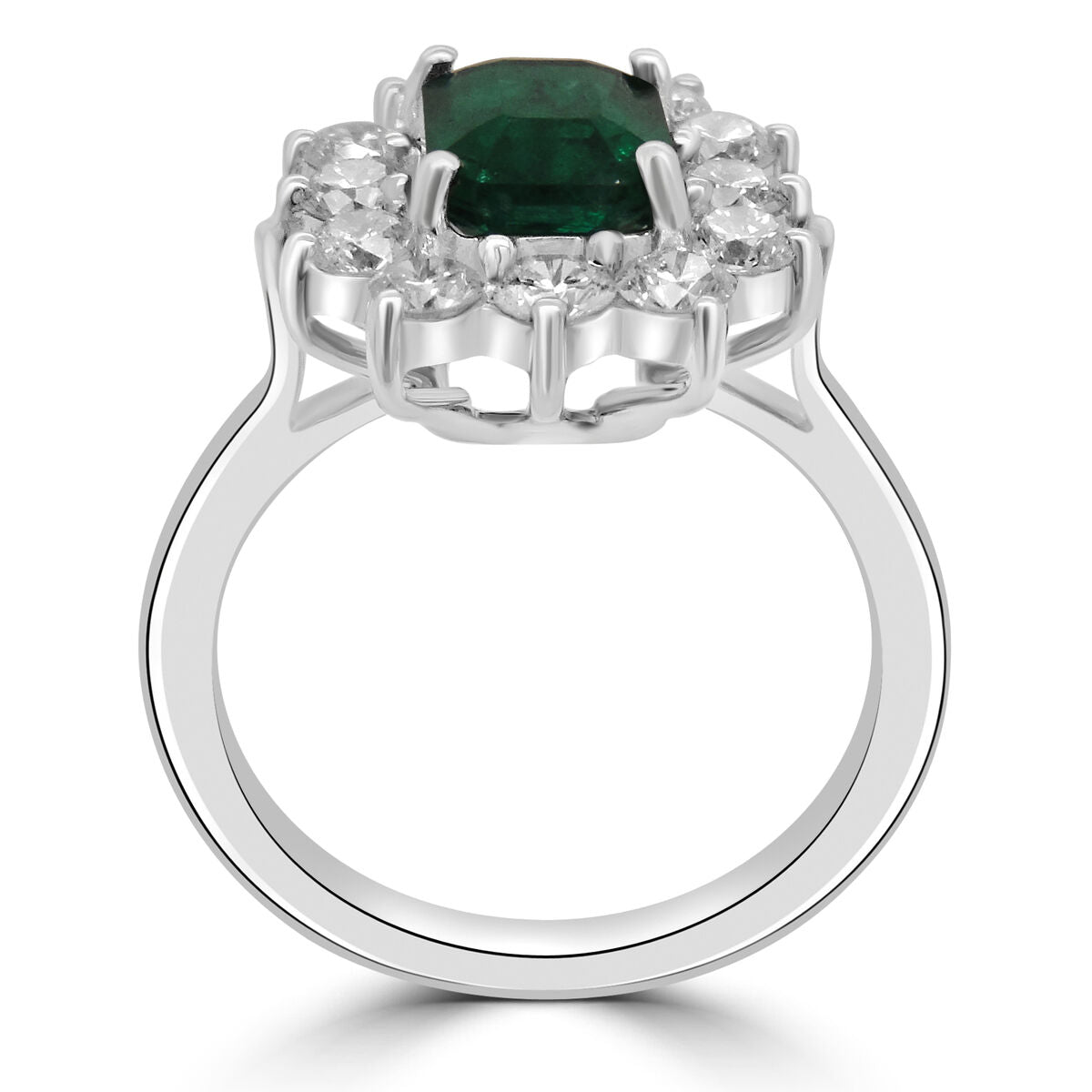 18ct White Gold Emerald & Diamond Set Cluster Ring