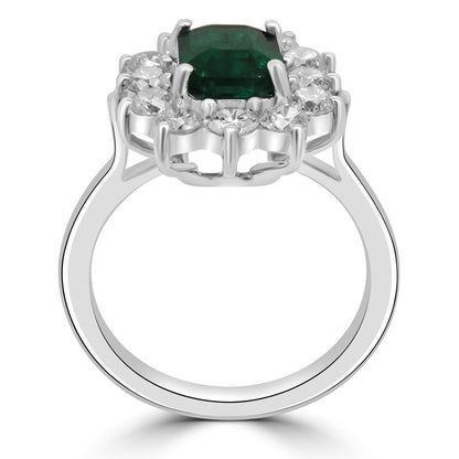 18ct White Gold Emerald & Diamond Set Cluster Ring
