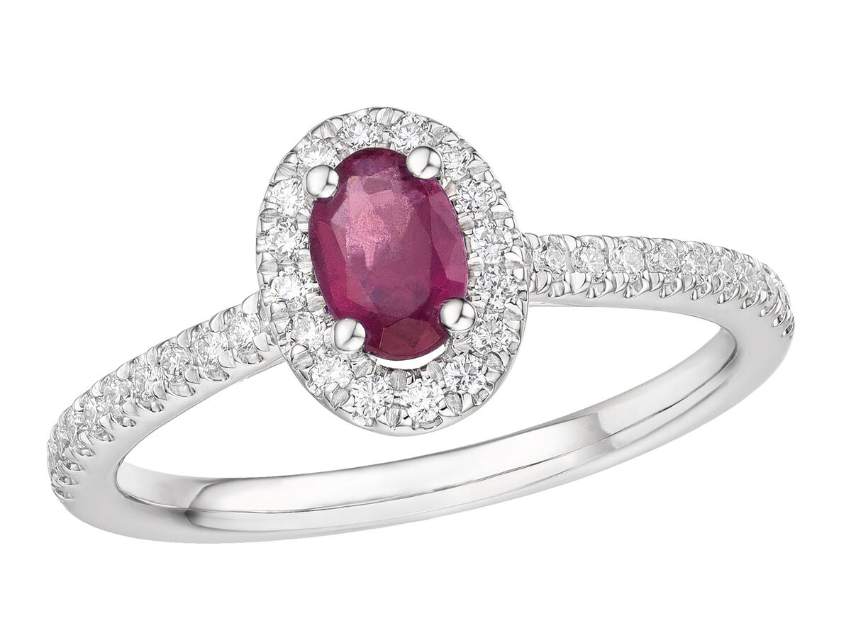 18ct White Gold Oval Cut Ruby & Diamond Set Cluster Ring