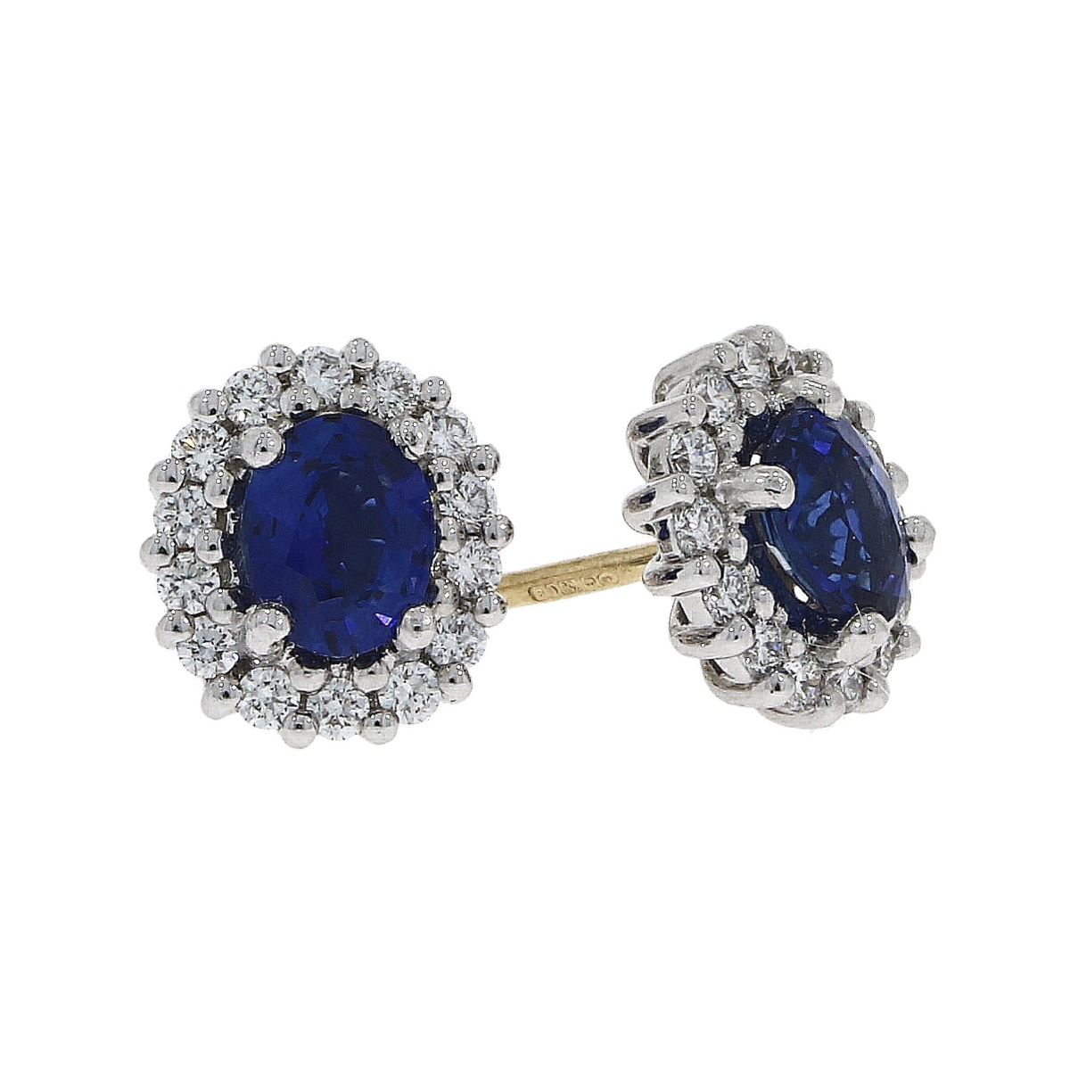 18ct White Gold Oval Sapphire & Diamond Set Cluster Stud Earrings