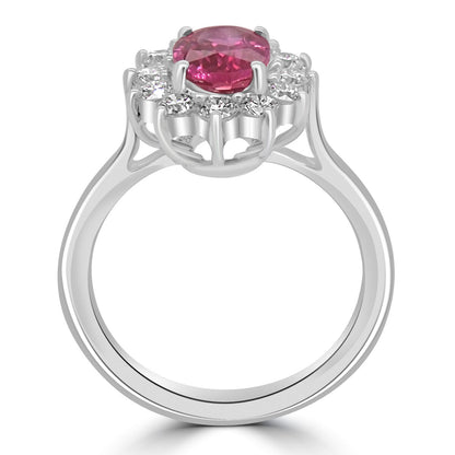 18ct White Gold Oval Pink Sapphire & Diamond Set Cluster Ring