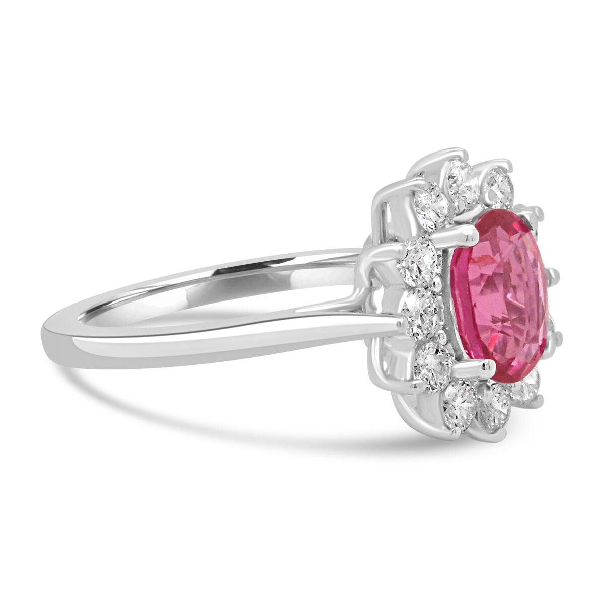 18ct White Gold Oval Pink Sapphire & Diamond Set Cluster Ring