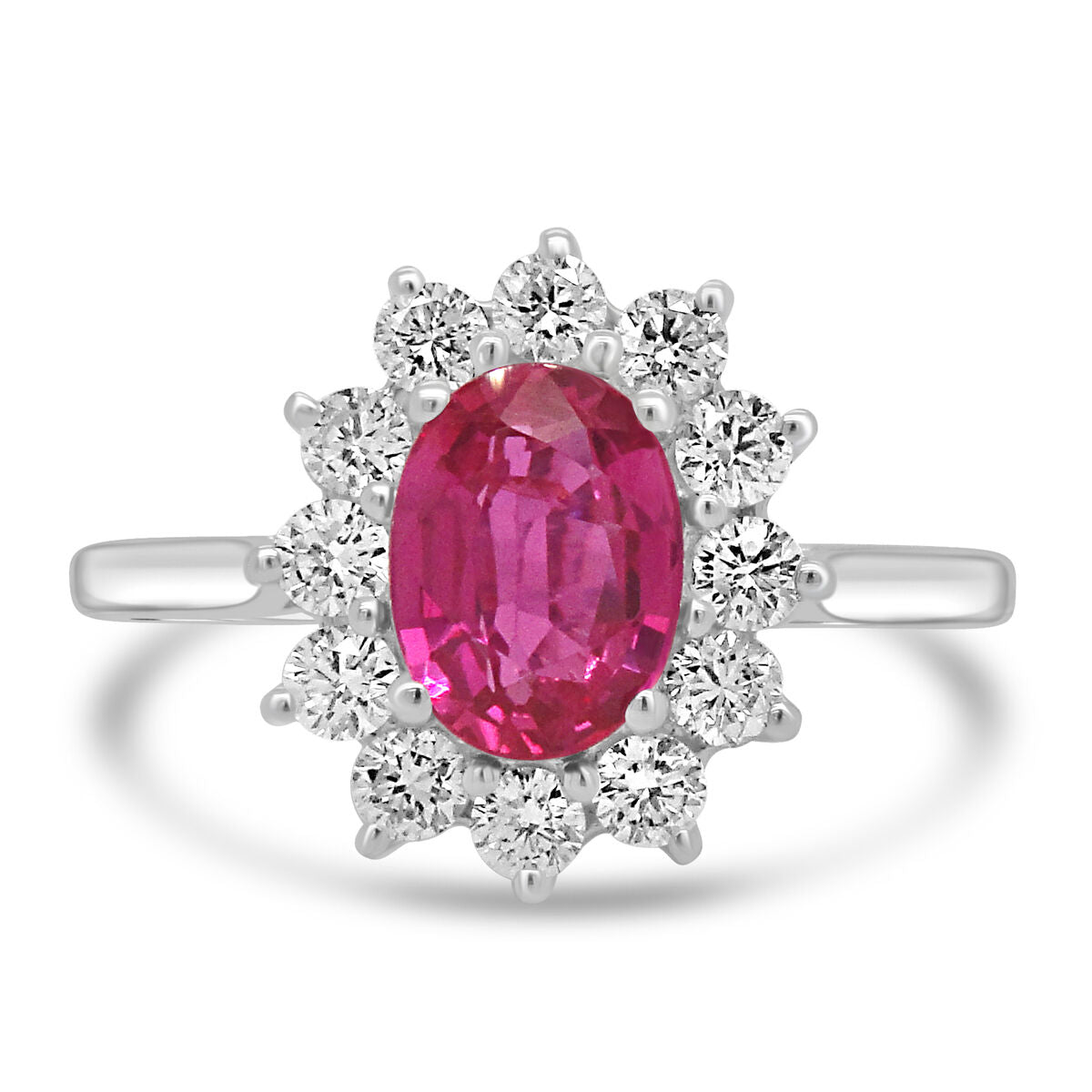 18ct White Gold Oval Pink Sapphire & Diamond Set Cluster Ring