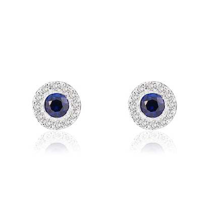 18ct White Gold Round Sapphire & Diamond Set Cluster Stud Earrings
