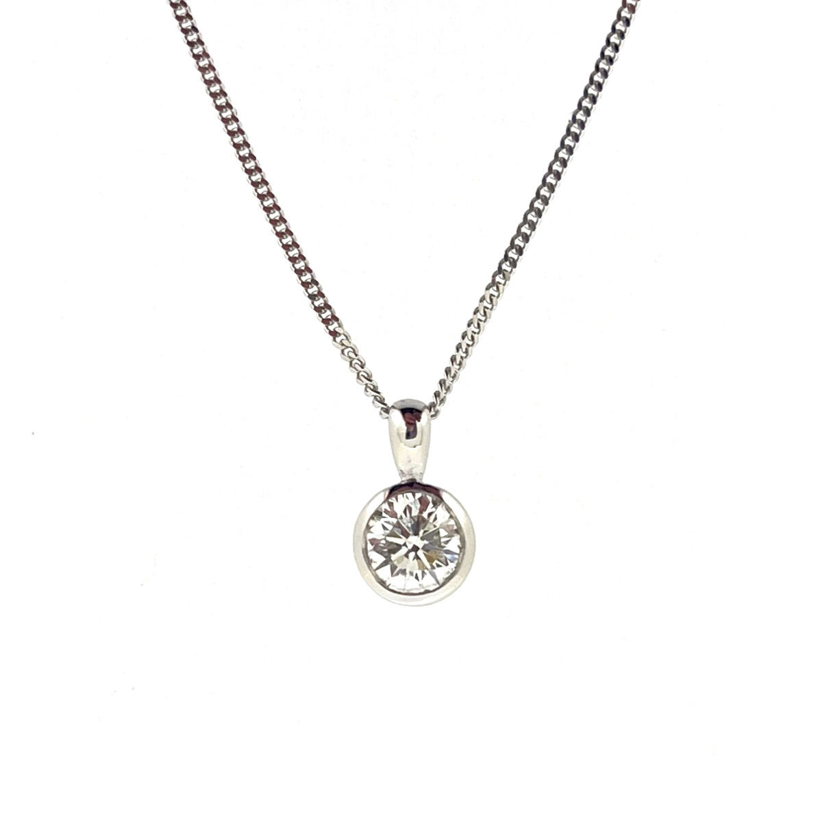 18ct White Gold Rubover Set 0.50ct Diamond Pendant Necklace
