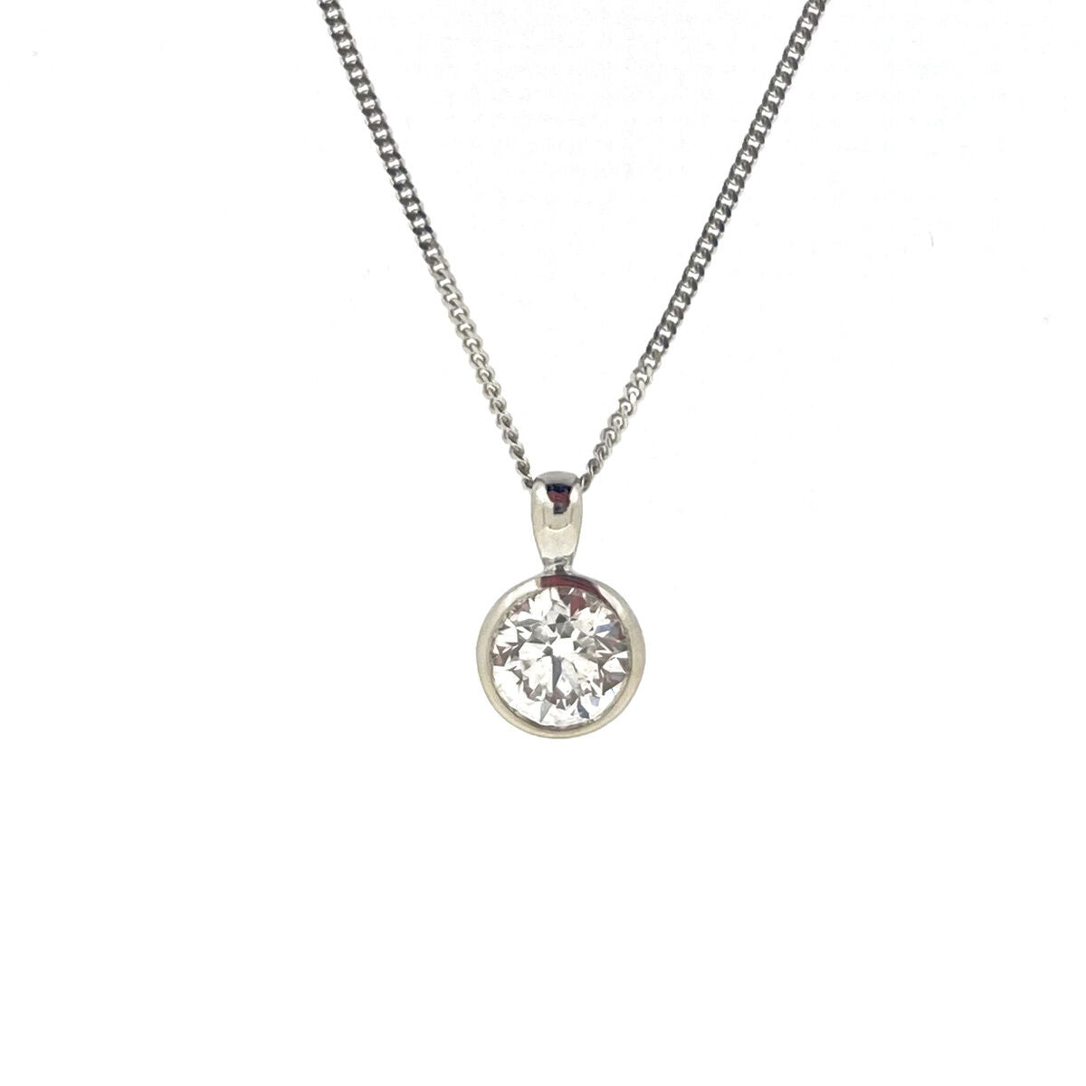 18ct White Gold Rubover Set 0.90ct Diamond Pendant Necklace