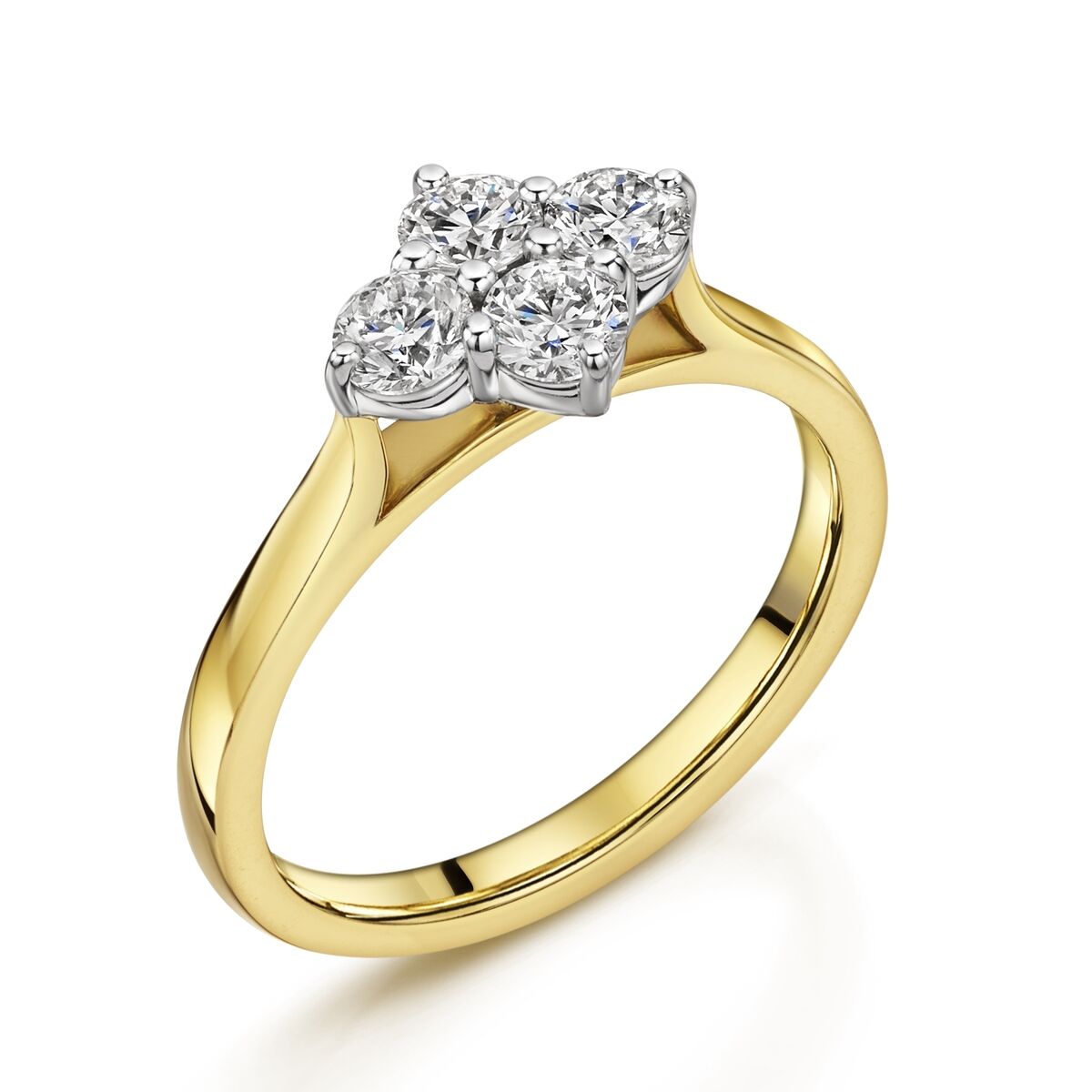 18ct Yellow Gold & Platinum Four Stone 0.50ct Diamond Set Cluster Ring