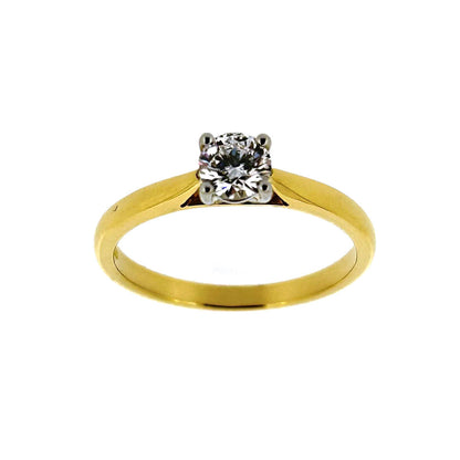 18ct Yellow Gold & Platinum Solitaire 4 Claw Set 0.30ct Single Stone Diamond Ring