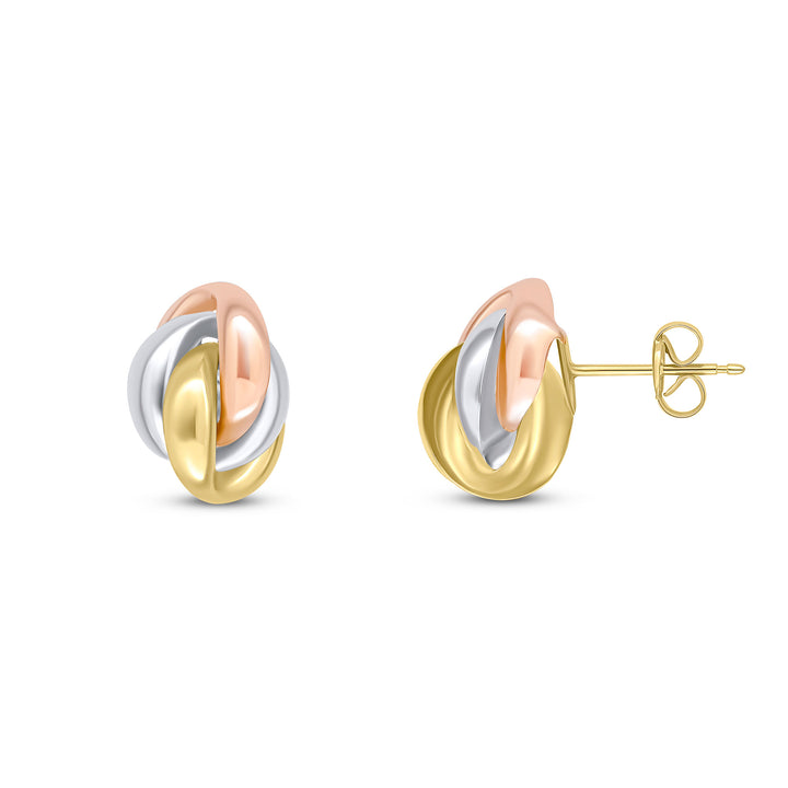 9ct 3 Colour Gold Oval Fancy Knot Stud Earrings