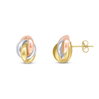 9ct 3 Colour Gold Oval Fancy Knot Stud Earrings