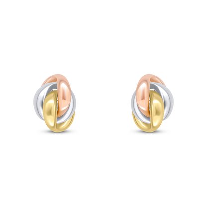 9ct 3 Colour Gold Oval Fancy Knot Stud Earrings