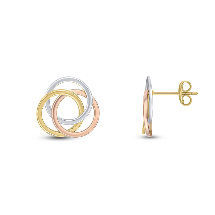 9ct 3 Colour Gold Polished Flat Knot Stud Earrings