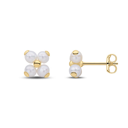 9ct Gold Cultured Freshwater Pearl Cluster Stud Earrings