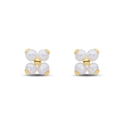 9ct Gold Cultured Freshwater Pearl Cluster Stud Earrings