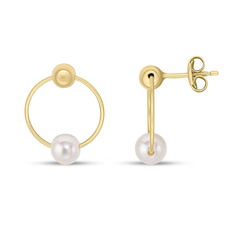 9ct Gold Ball & Cultured Freshwater Pearl Set Circle Drop Earrings