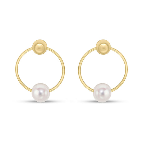 9ct Gold Ball & Cultured Freshwater Pearl Set Circle Drop Earrings