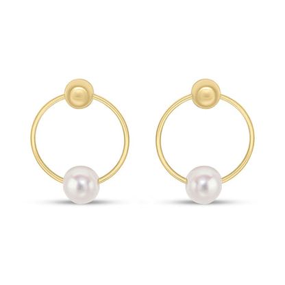 9ct Gold Ball & Cultured Freshwater Pearl Set Circle Drop Earrings