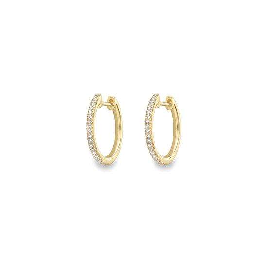 9ct Gold Claw Set Diamond Hoop Earrings (15mm)
