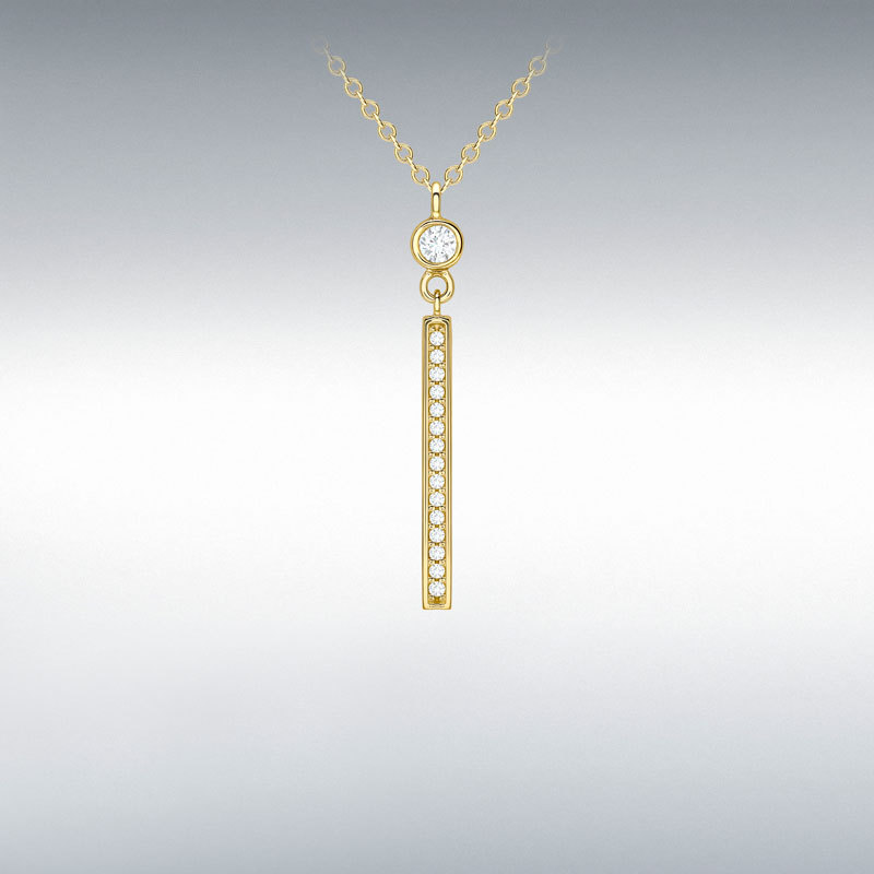 9ct Gold Cubic Zirconia Set Bar Pendant Necklace