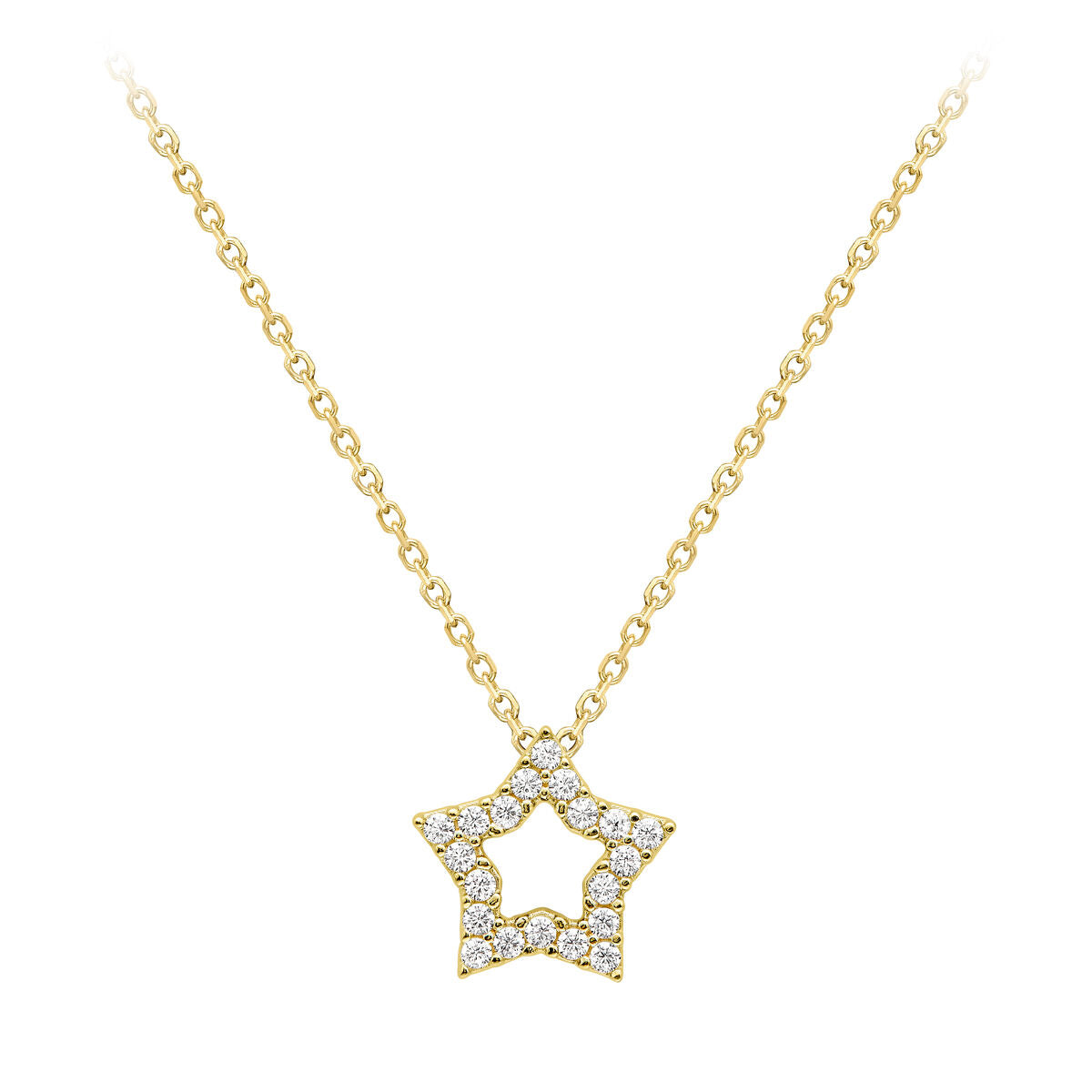 9ct Gold Cubic Zirconia Set Openwork Star Pendant Necklace