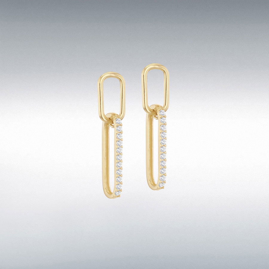 9ct Gold Cubic Zirconia Set Oval Drop Earrings