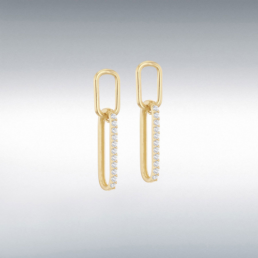 9ct Gold Cubic Zirconia Set Oval Drop Earrings