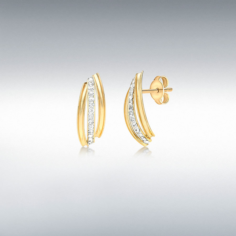9ct Gold Cubic Zirconia Set Triple Band Stud Earrings