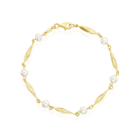 9ct Gold Cultured Freshwater Pearl Set Twist Bar Link Bracelet