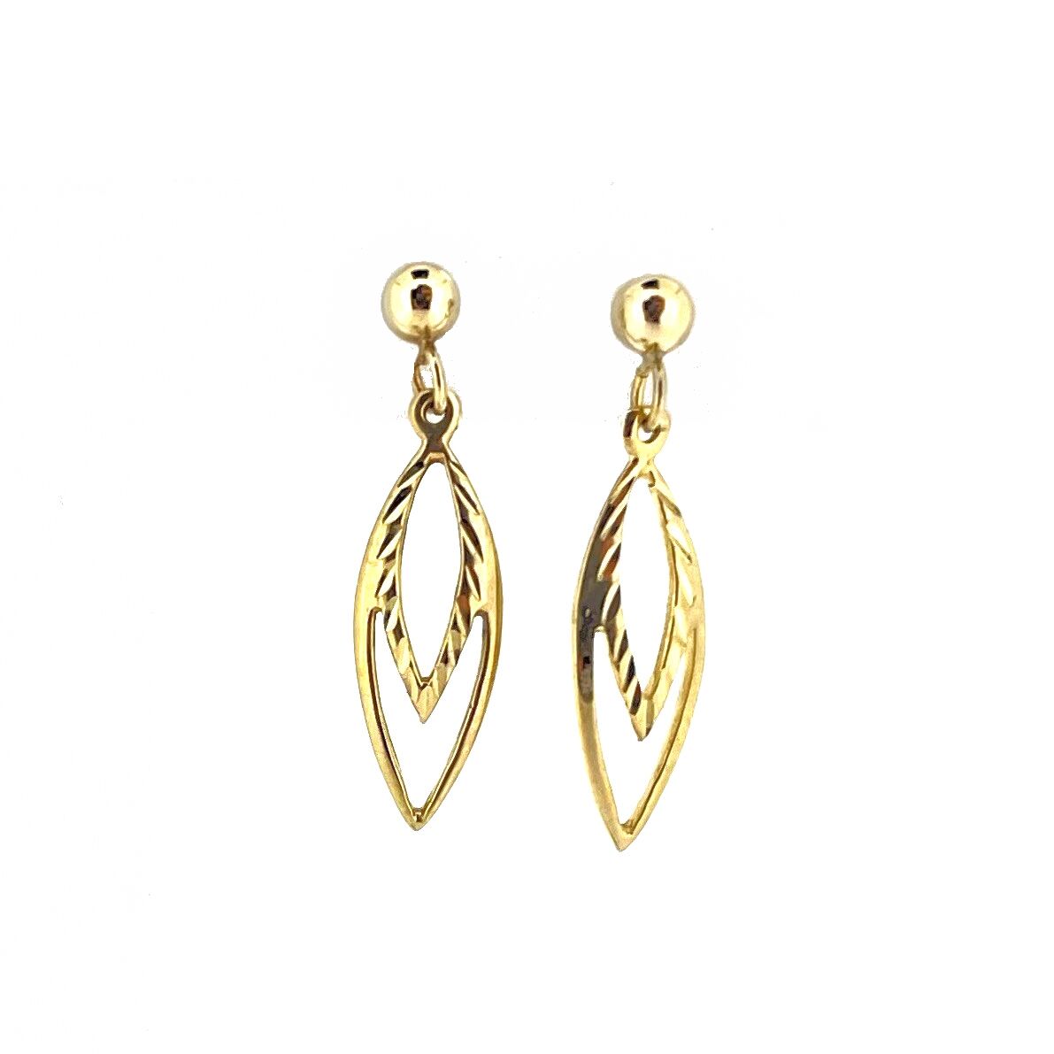9ct Gold Diamond Cut Marquise Drop Earrings