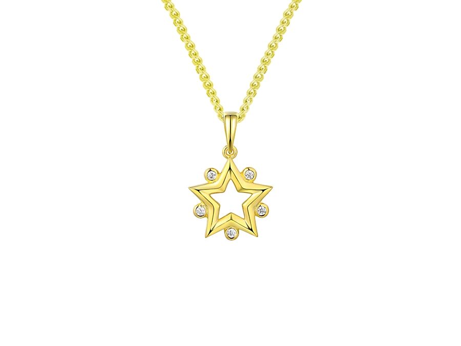 9ct Gold Diamond Set Openwork Star Pendant Necklace