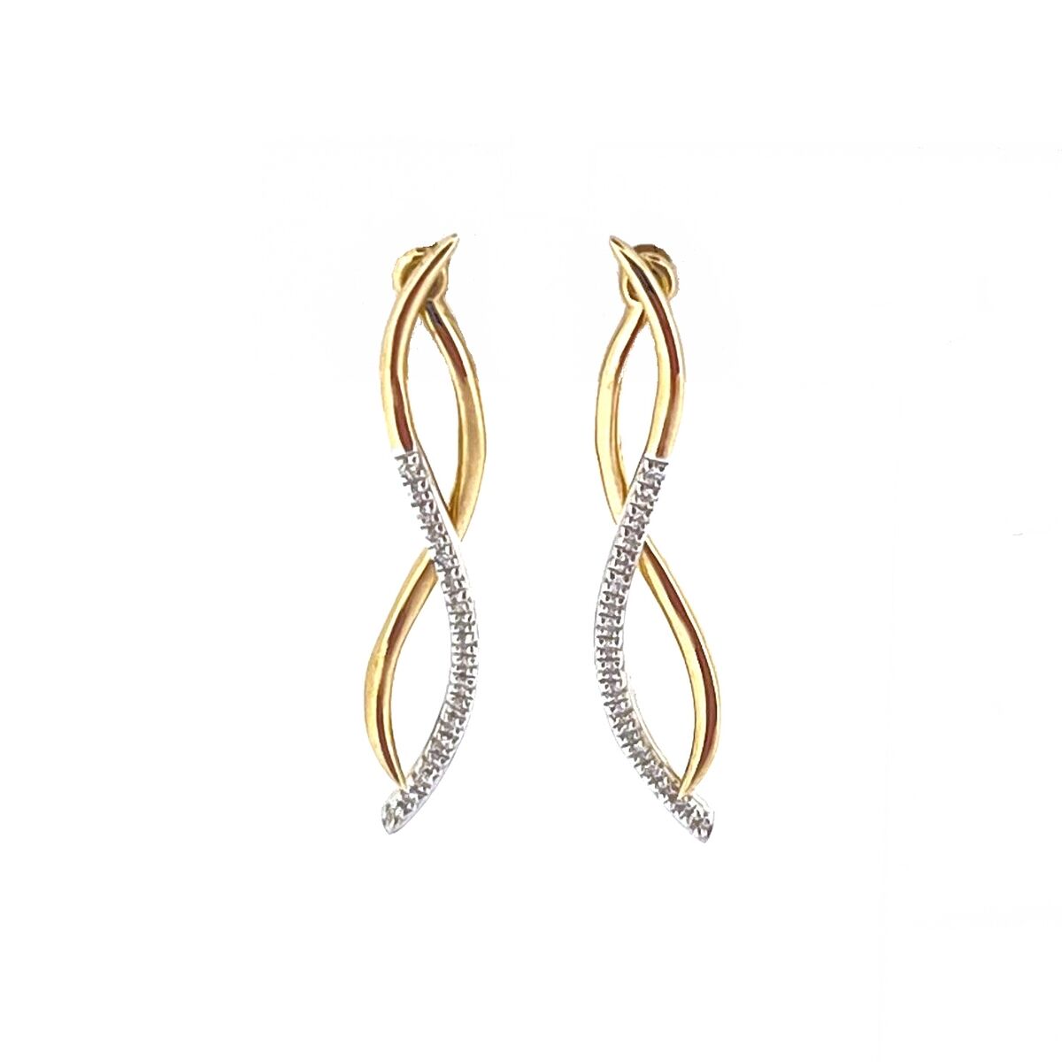 9ct Gold Diamond Set Wave Drop Earrings