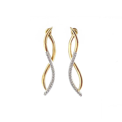 9ct Gold Diamond Set Wave Drop Earrings