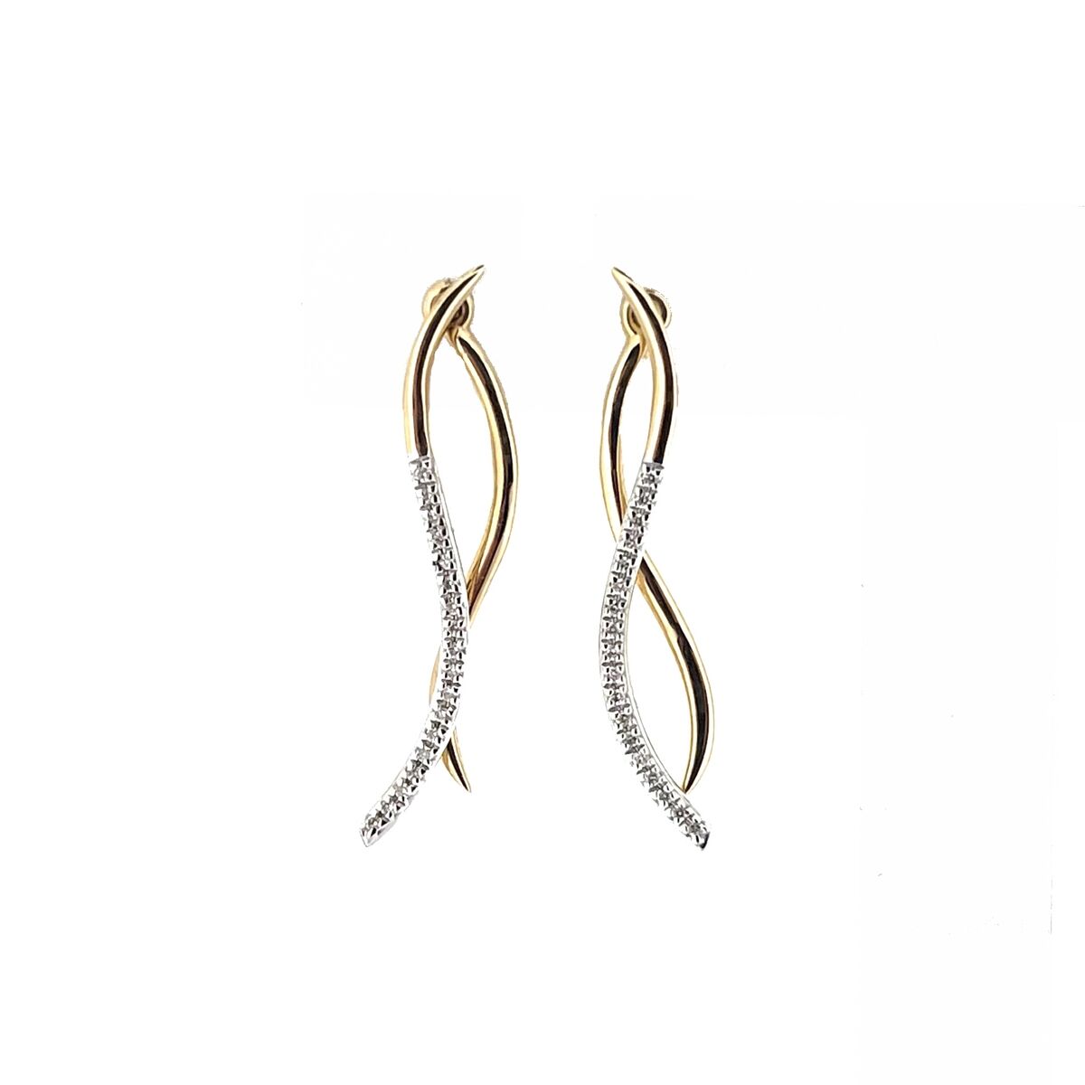 9ct Gold Diamond Set Wave Drop Earrings