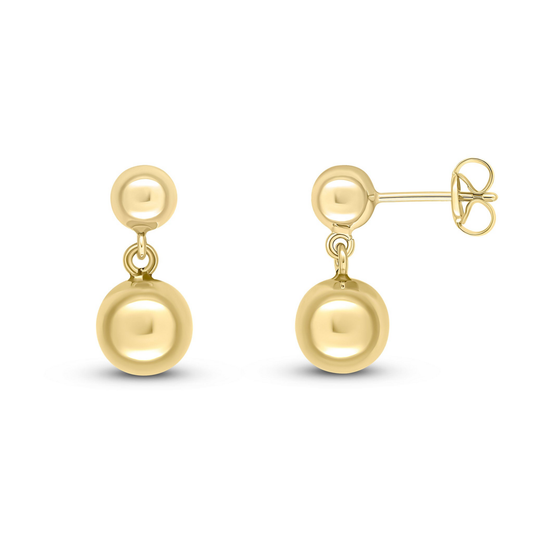 9ct Gold Double Ball Drop Earrings