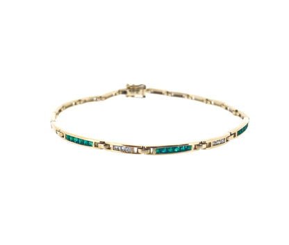 9ct Gold Emerald & Diamond Set Bracelet