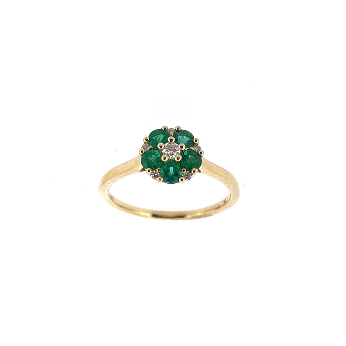 9ct Gold Emerald & Diamond Set Flower Dress Ring