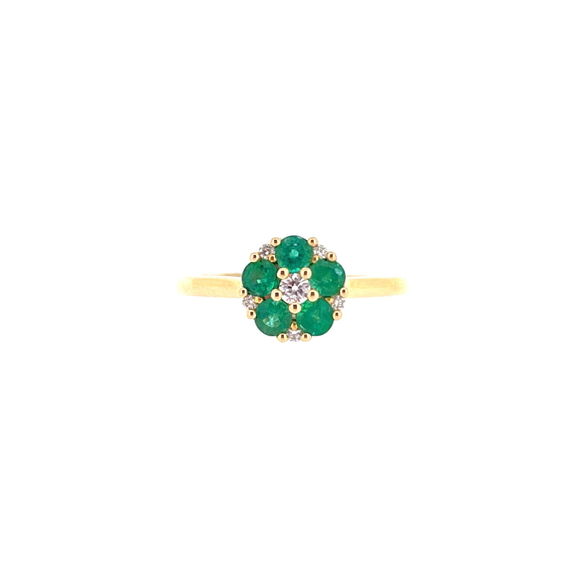 9ct Gold Emerald & Diamond Set Flower Dress Ring